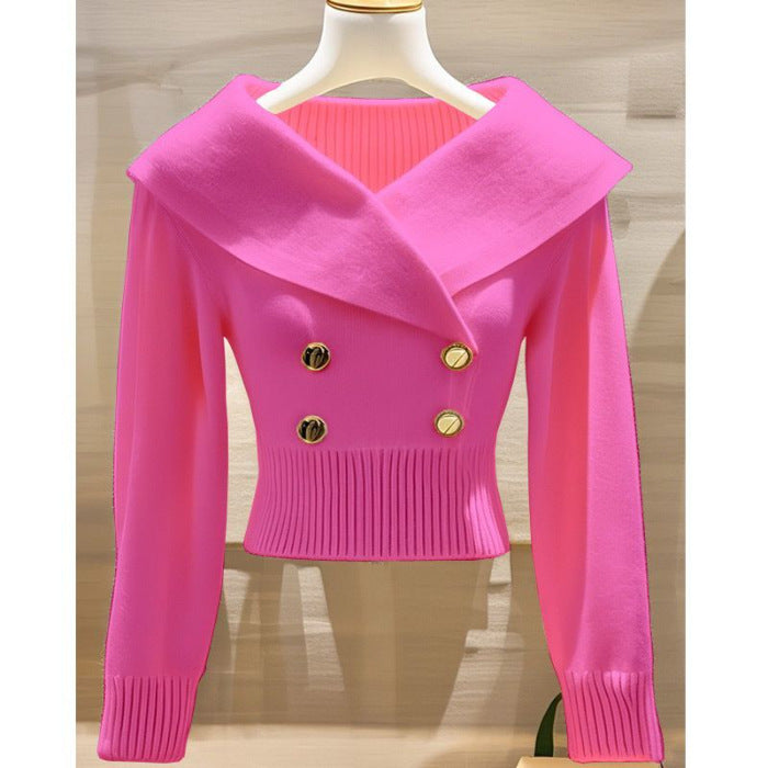 Women's Polyester Lapel Slim Sweater Sweater