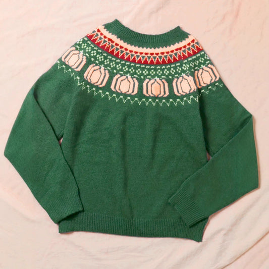 Color-Block Halloween Long-Sleeve Knit Sweater