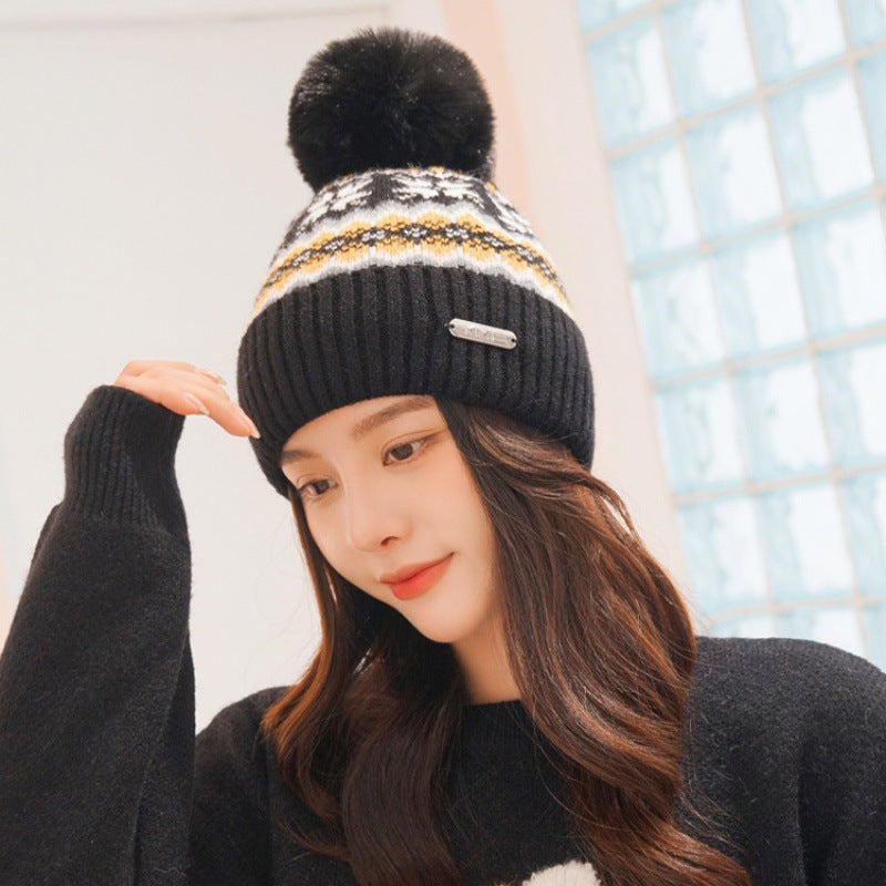 Ladies Fashion Ball Thread Ear Protection Hat