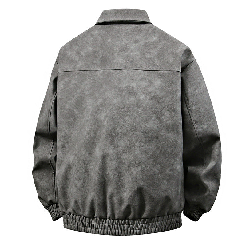 Stereo American Retro Hip Hop PU Leather Polo Collar Jacket