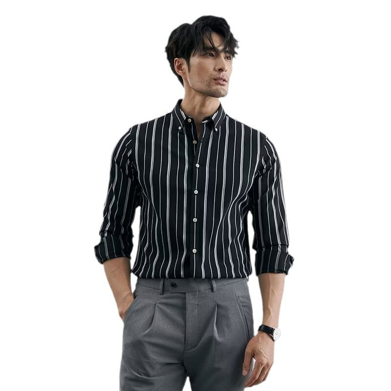 Men's Loose-Fit Casual Striped Long-Sleeve Shirt