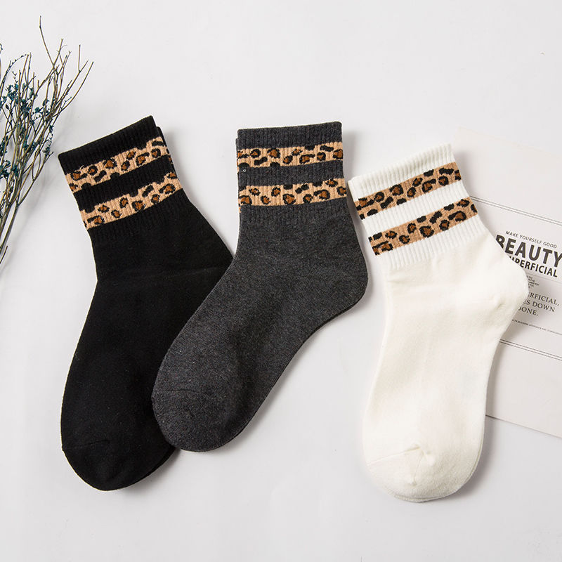Leopard Print Women's Mid Tube Stockings Bunching Socks
