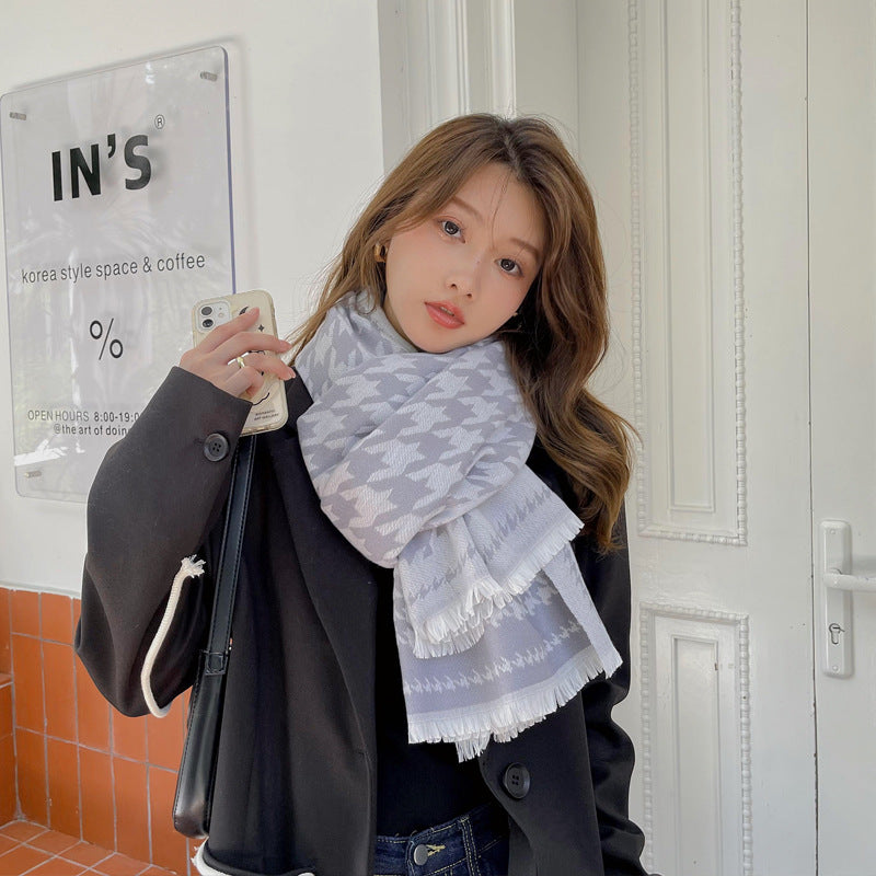 Warm Shawl Size Houndstooth Long Short Beard Scarf