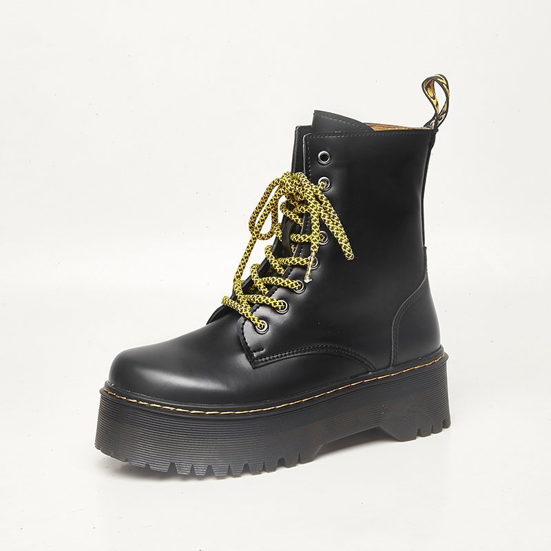 Women's Thick-heel Non-slip Single Boots With Round Toe Front Tie