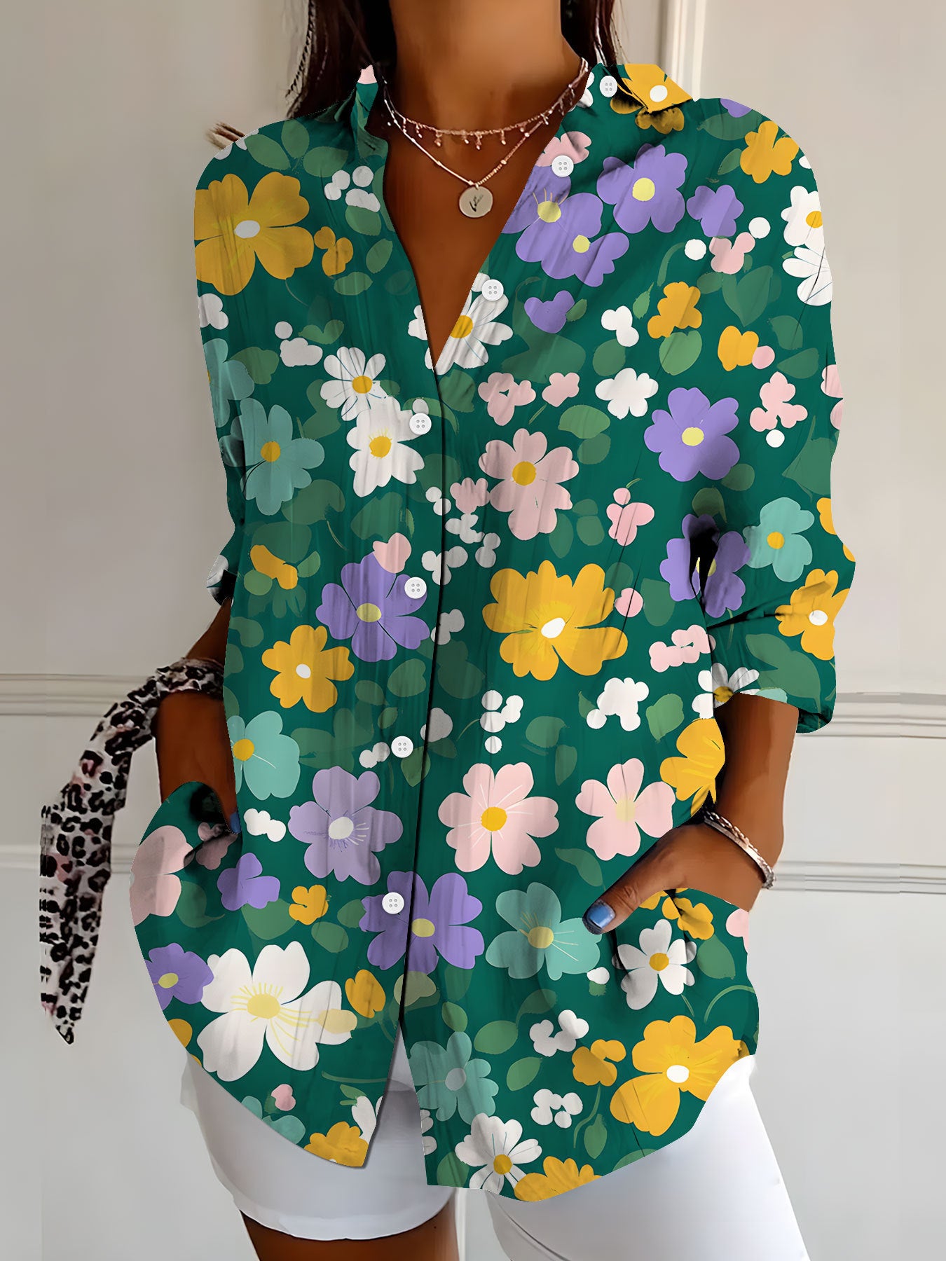 New Womens Floral Print Premium Elegant Long Sleeve Shirt
