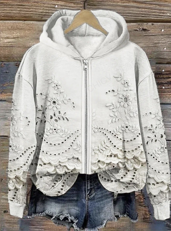 Casual Digital Printing Hooded Women's Sweater