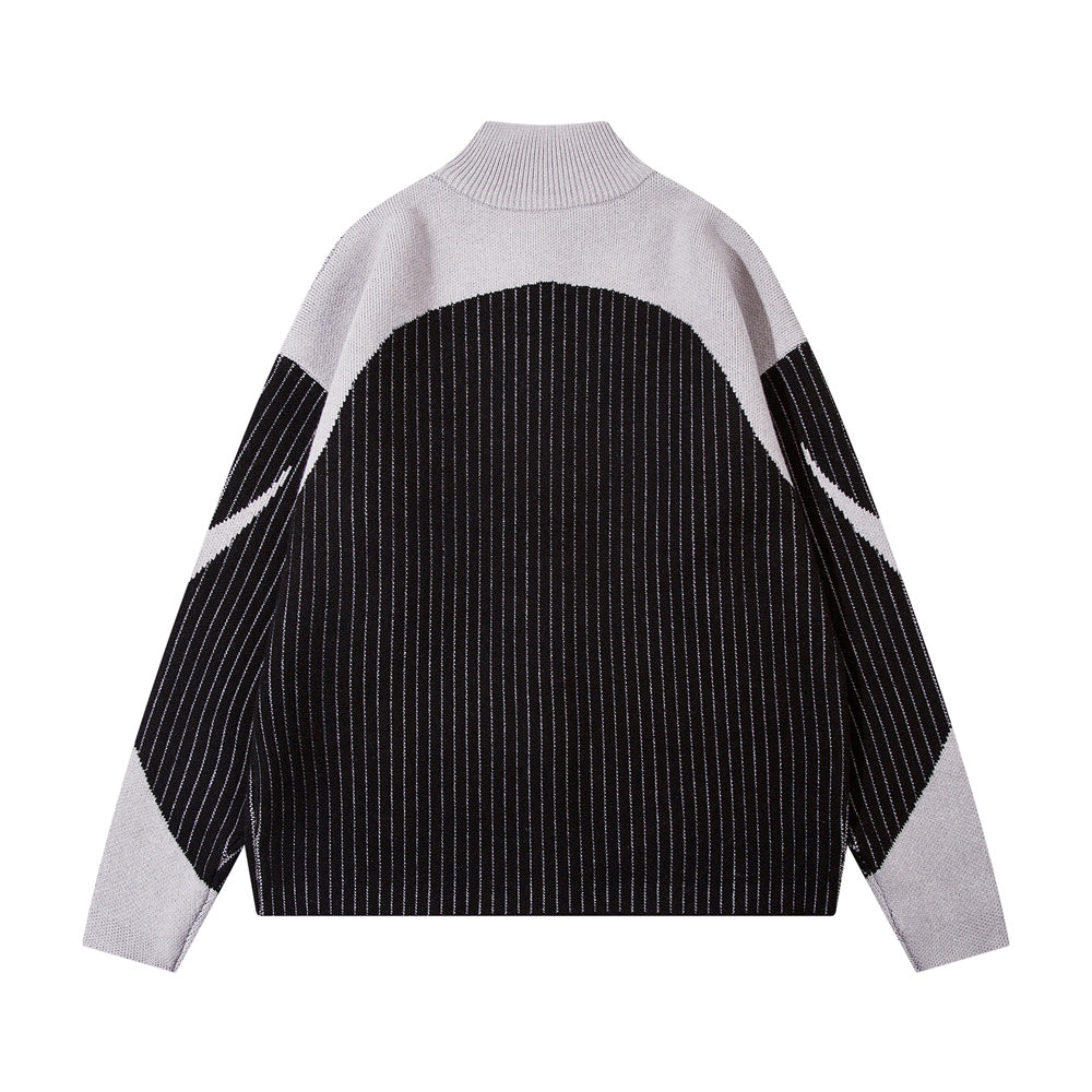 European And American Style Multi-colored Half-turtleneck Two-way Zipper Sweater Coat
