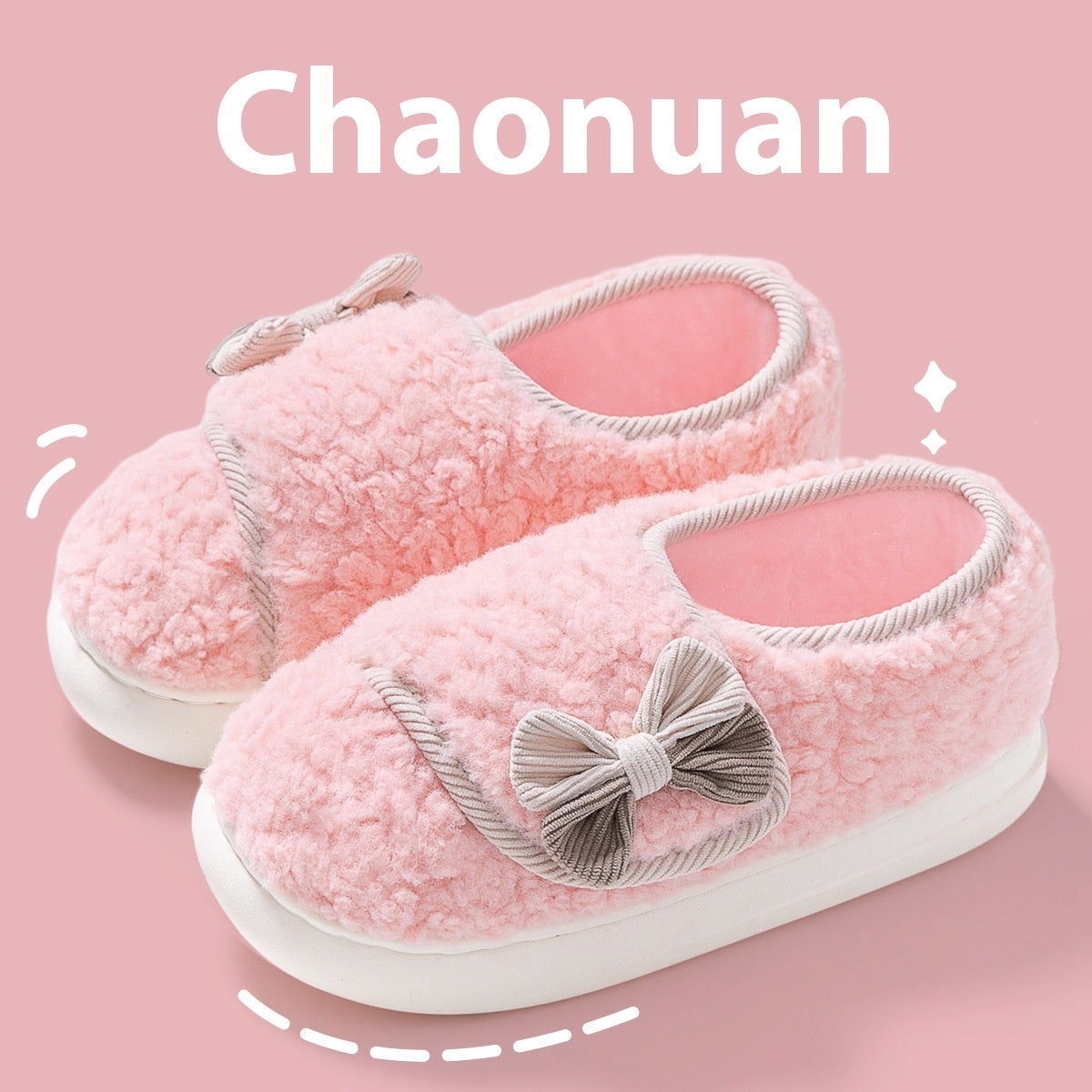 Indoor Home Warm Non-slip Fluffy Slippers Female