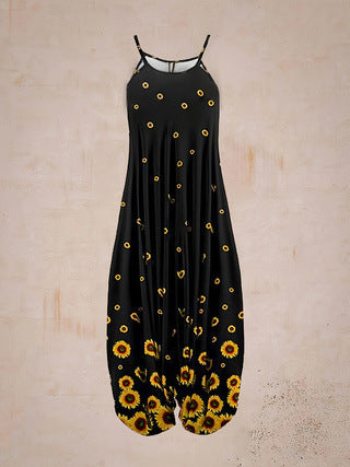 Printed Harem Hanging Crotch Jumpsuit