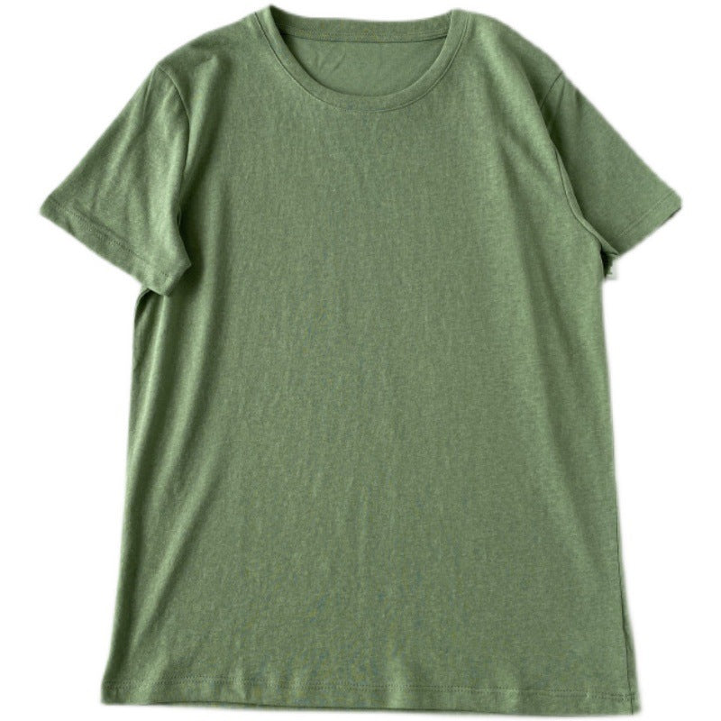 Loose Cotton And Linen Short-sleeved T-shirt Round Neck Top