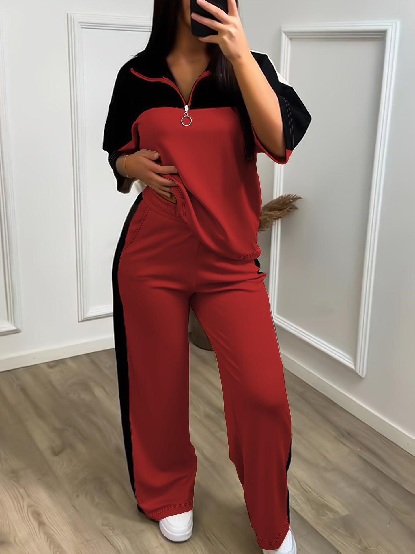 Womens Color-Block Minimalist Casual Chic Sportswear Set