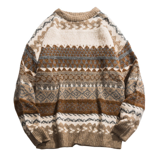 Ny etnisk stil farve sweater mænd løs