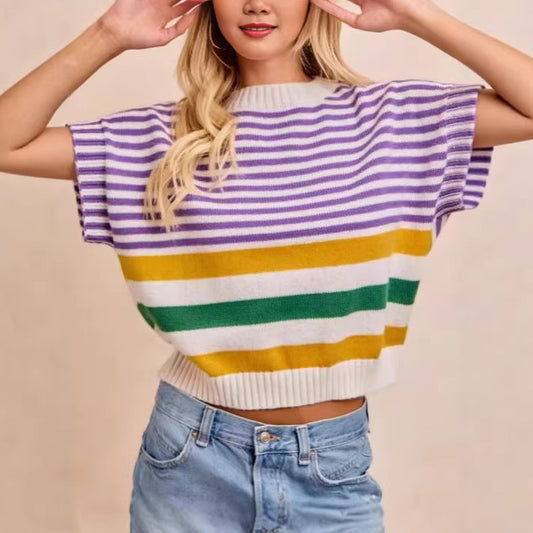 Round-neck Knit Top Striped Womens Clothing