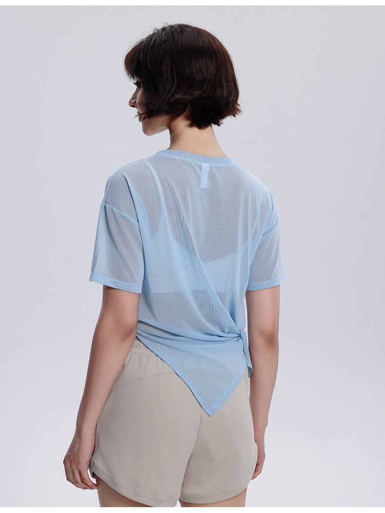Summer Yoga Short Sleeve Women's Mesh Side Slit