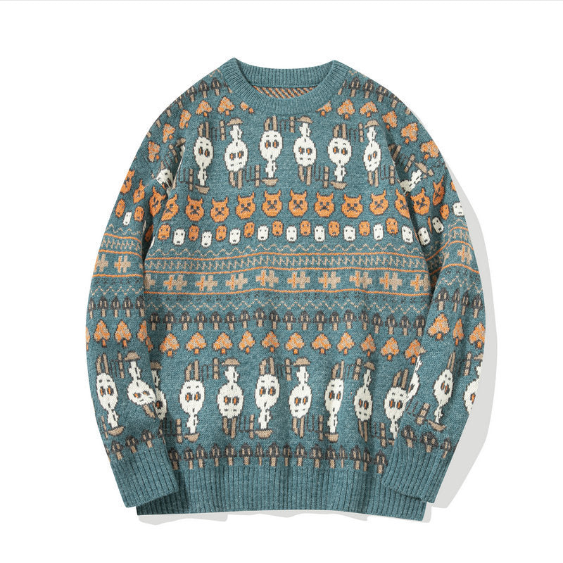 Herre Rundhalset Strikket Løs Sweater