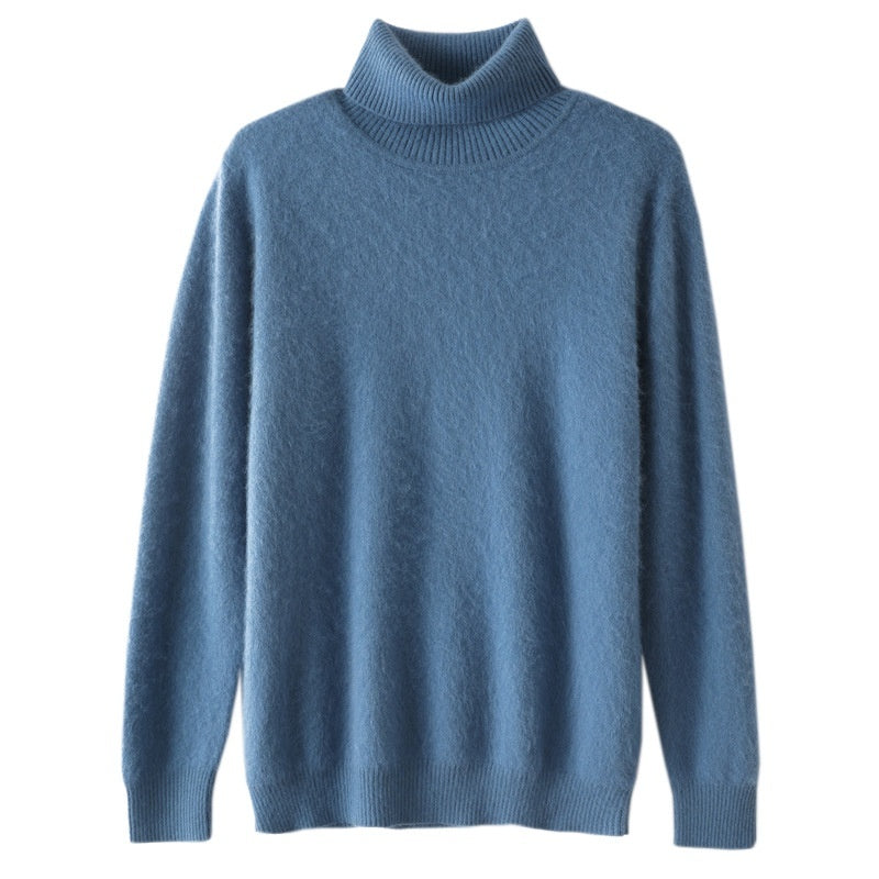 Efterår Vinter Mænd Høj Krave Løs Ensfarvet Pullover Mink Underdel Sweater