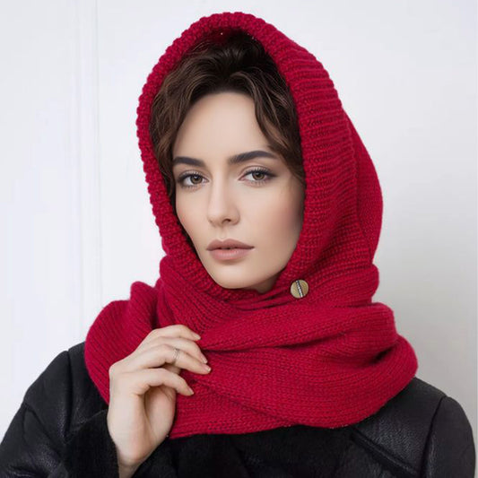 Solid Color Fashion Casual Knit Hat With Cross Scarf