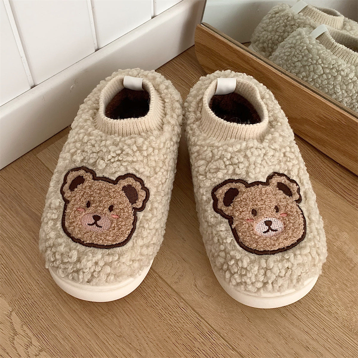 Student Dormitory Non-slip Warm Plush Shoes Cartoon Cute Full Heel Wrap Cotton Slippers