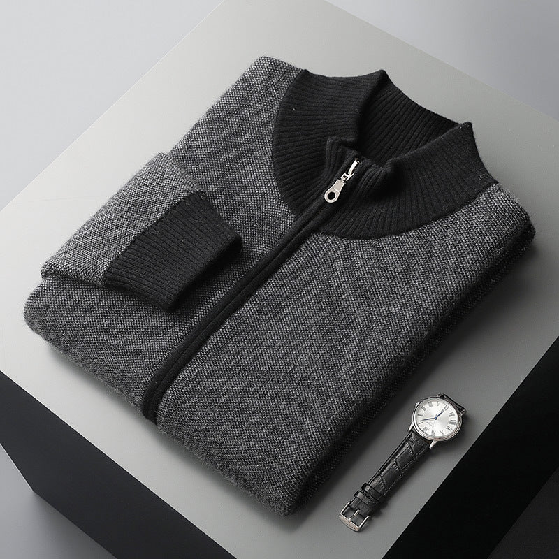 Cashmere Tyk Herre Halv Højhalset Strikket Cardigan med Lynlås
