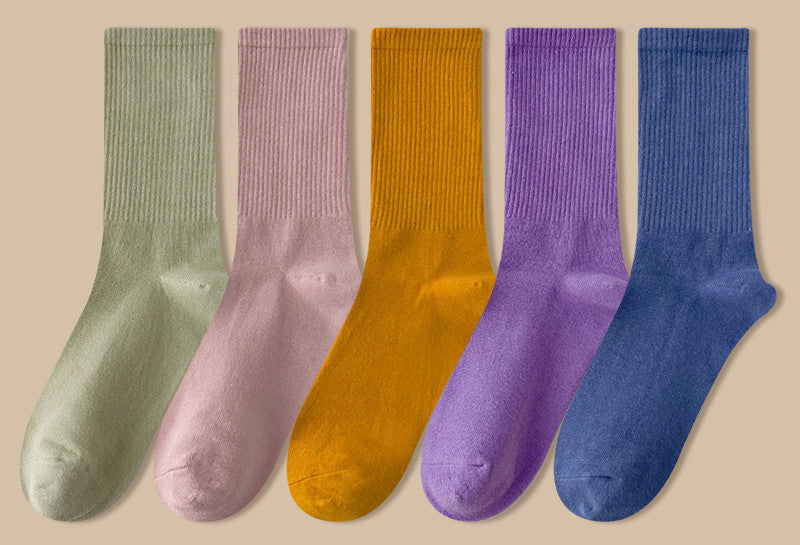 Solid Color Women's Mid Tube Socks Pure Cotton Tide Black