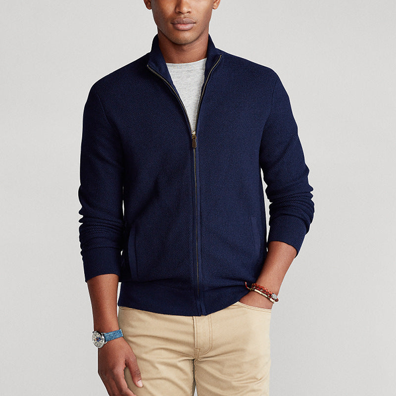 New Men's Cotton Turtleneck Zipper Sweater Winter Solid Color Slim Fit