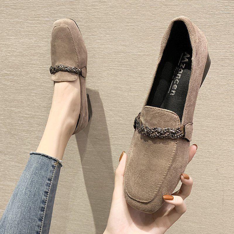 Women's Shoes With Rhinestone Square Toe Mid-heel Chunky Heel Shoes