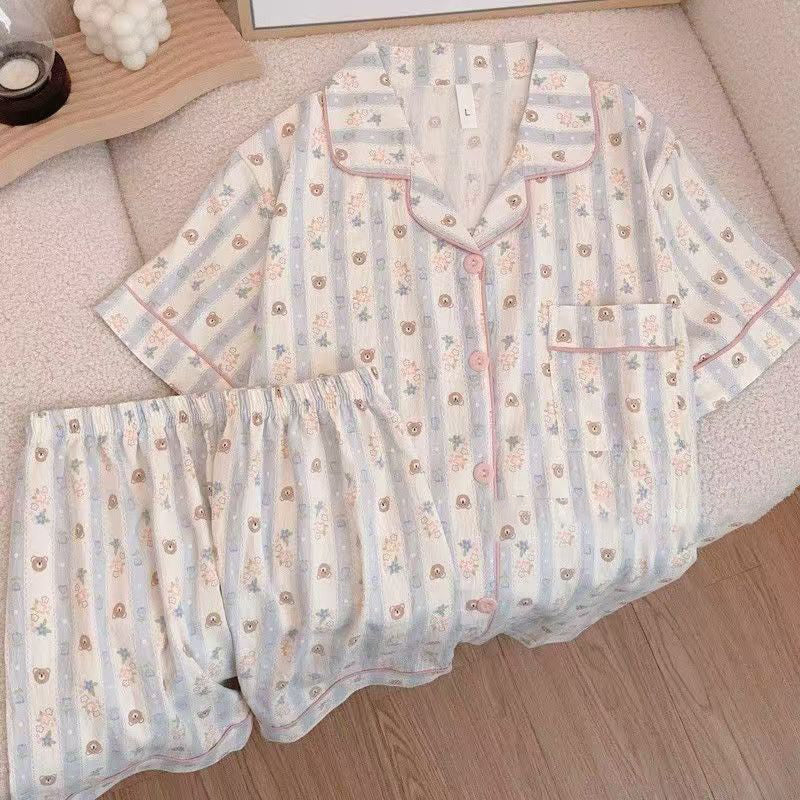 Womens Summer Pajamas Short-Sleeve Top And Shorts Set Cute Lovable Design Perfect For Both Home Wear And Outings