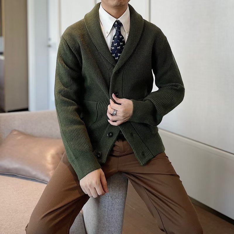 V-hals Cardigan Sweater til Mænd Løs Fritids Varm Sweater