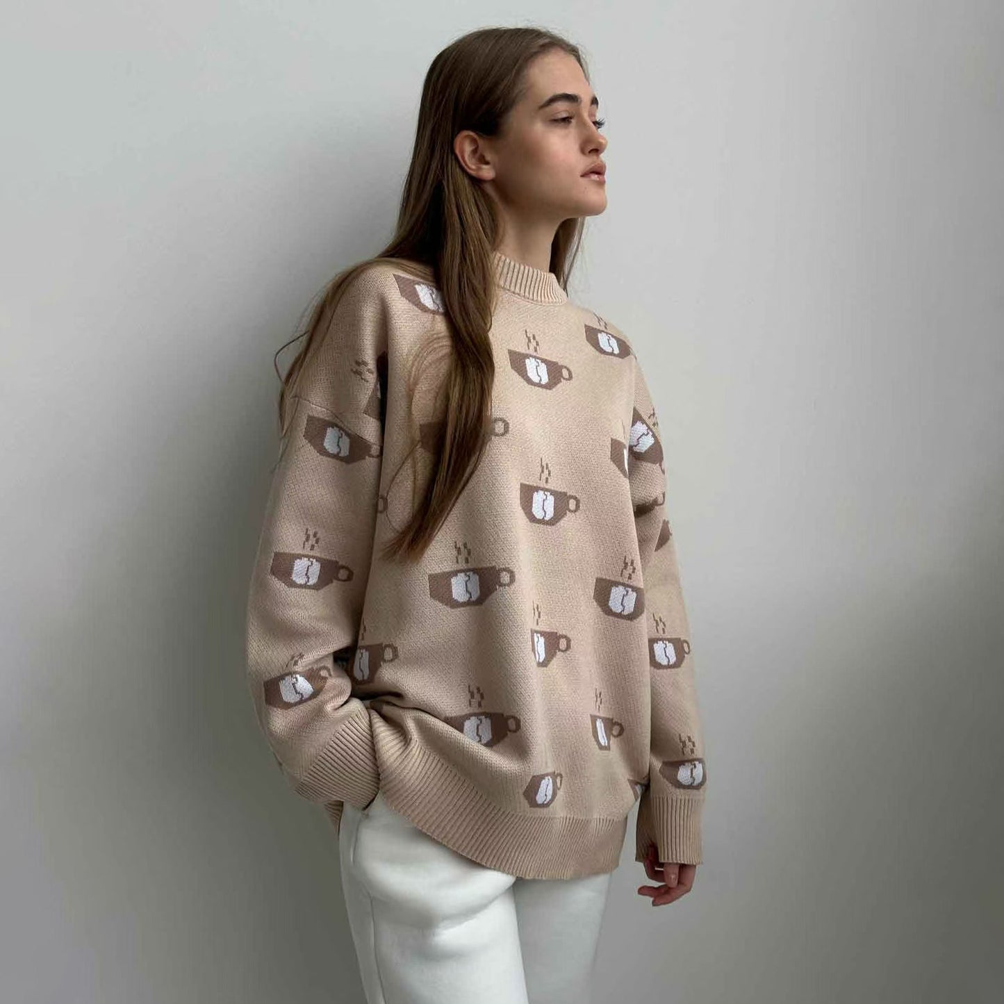 Women's Coffee Loose Long-sleeved Knitted Sweater