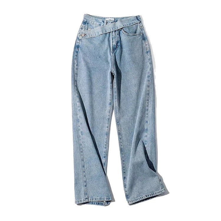 High-waisted Straight-leg Wide Floor-length Denim Jeans
