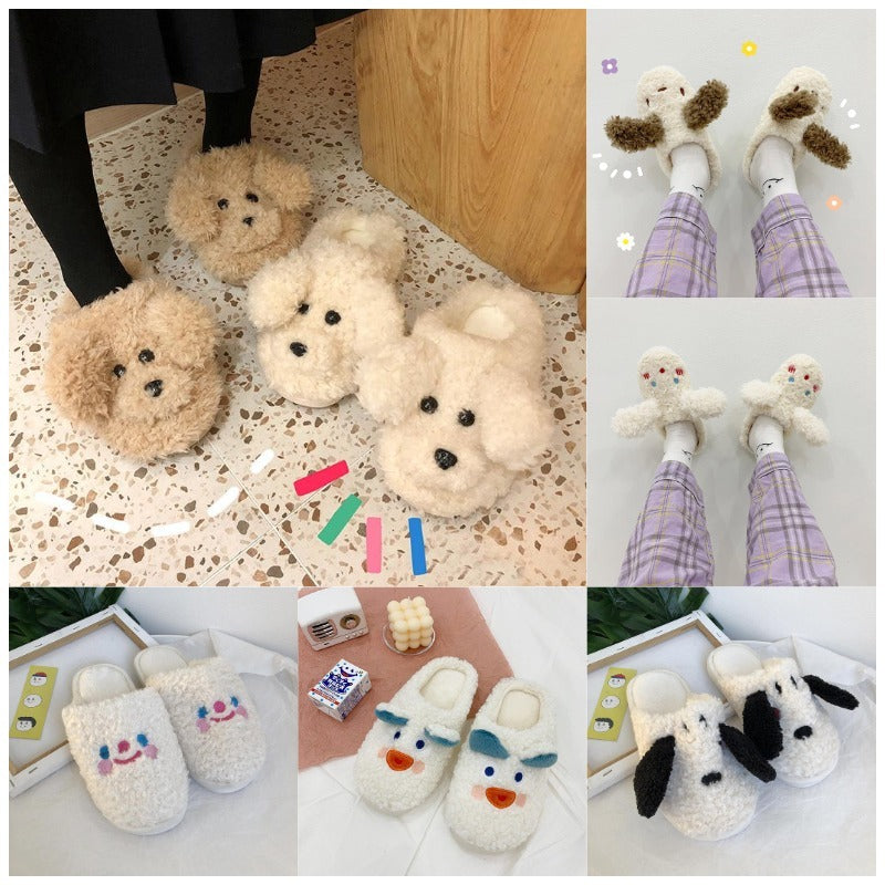 Female Winter Cartoon Cute Plush Cotton Slippers