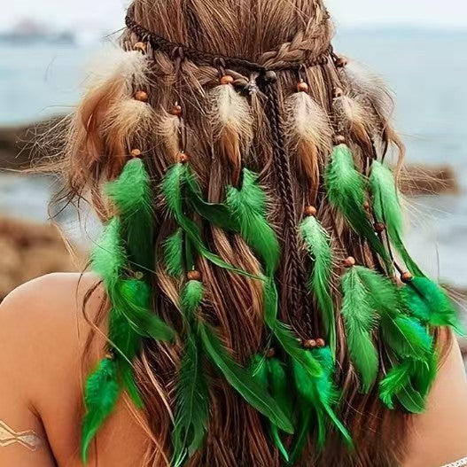 Bohemian Long Two-tone Feather Hair Band Feather Headwear