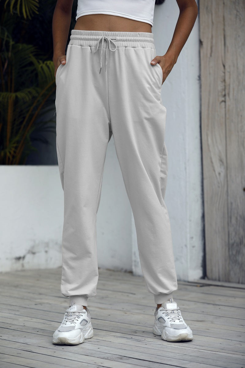 Elastic Tie Solid Color Casual Sweatpants