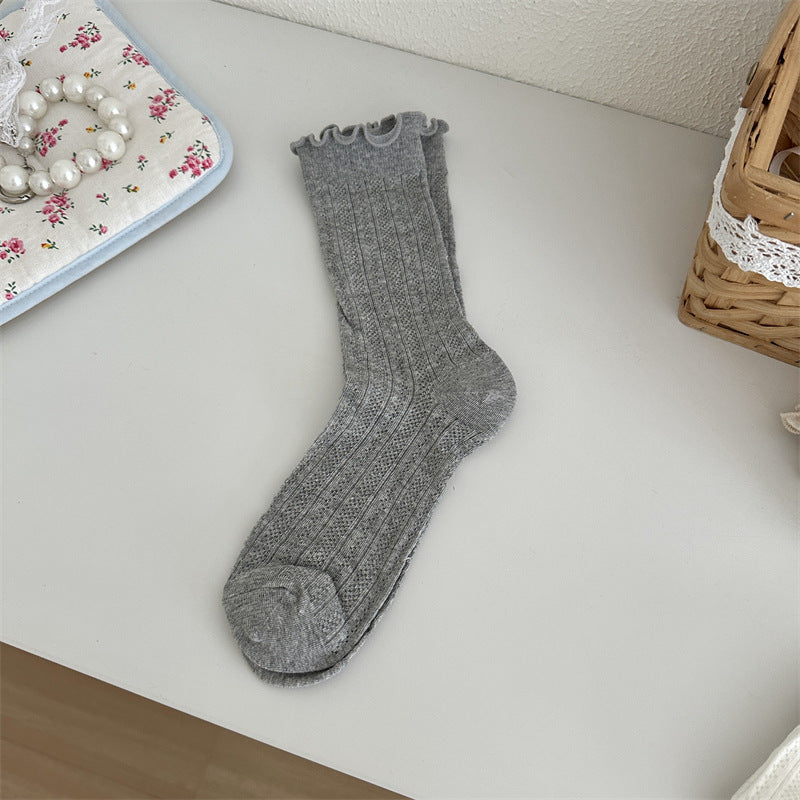 Mesh Hollow Out Solid Color Stringy Selvedge Mid-calf Length Loose Socks Breathable Sweat Absorbing