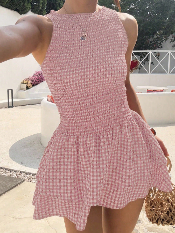Womens Stylish, Versatile Sleeveless Plaid Dress