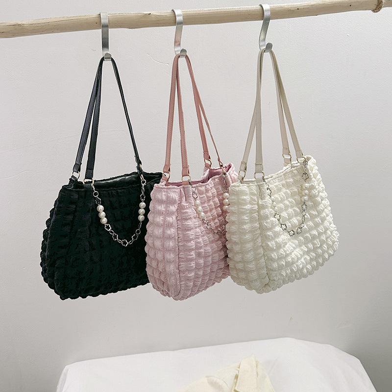 Portable Pleated Girl Heart Shoulder Tote Bag