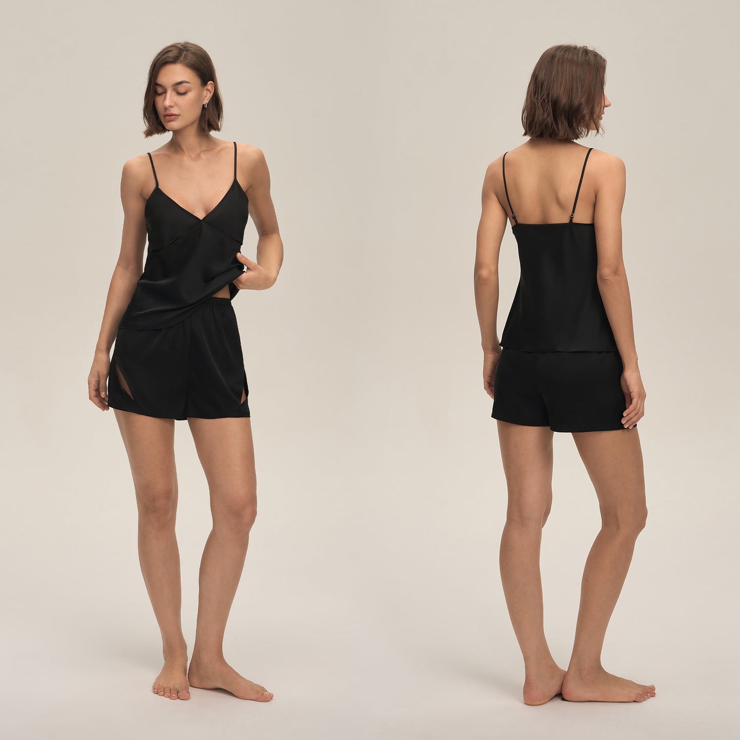 Satin Chiffon Cami Shorts Pajama Set For Home Wear