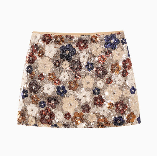 Hot Girl Style Heavy Embroidery Sequins Skirt