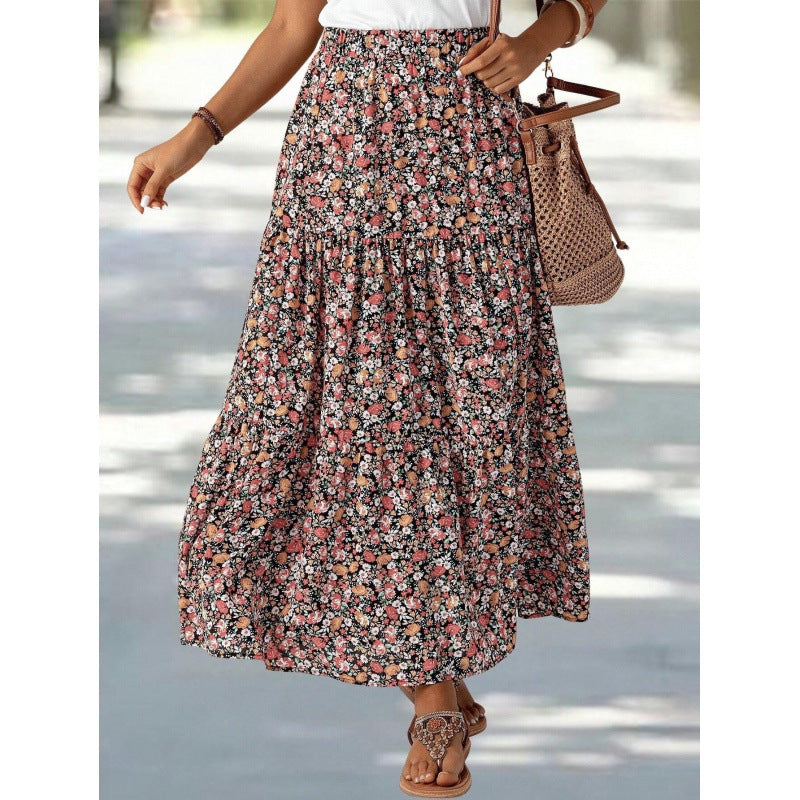 Fashionable Printed Floral High-Waisted Skirt