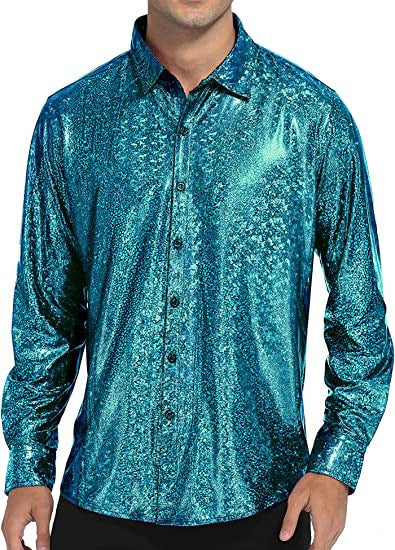 Men's Formal Solid Color Casual Sequin Button-up Shirt
