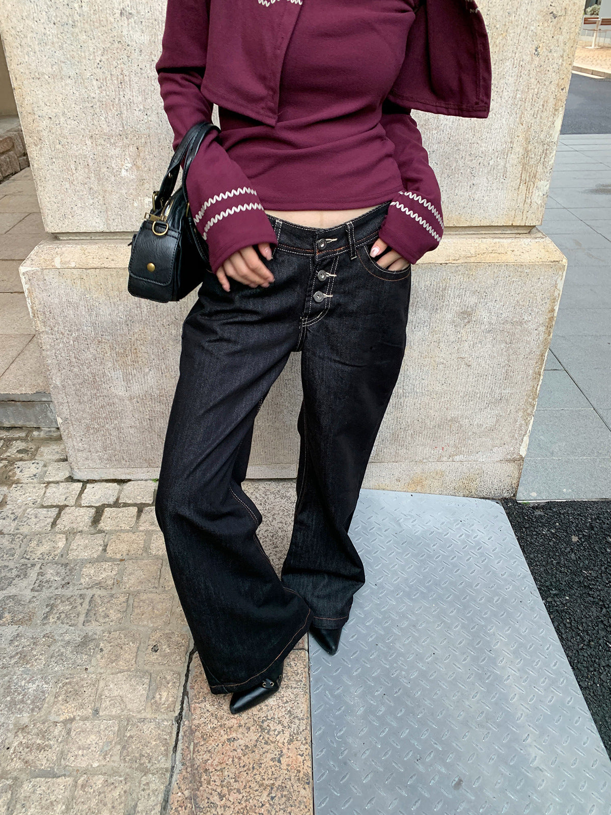 Scimitar Cowboy Wide-Leg Pants With Front Buttons For Shorter Statures