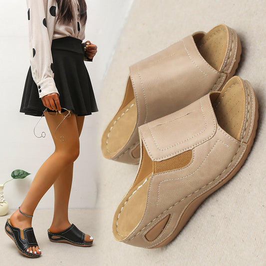 Open Toed Sloping Heel With Elastic And Tight Sole