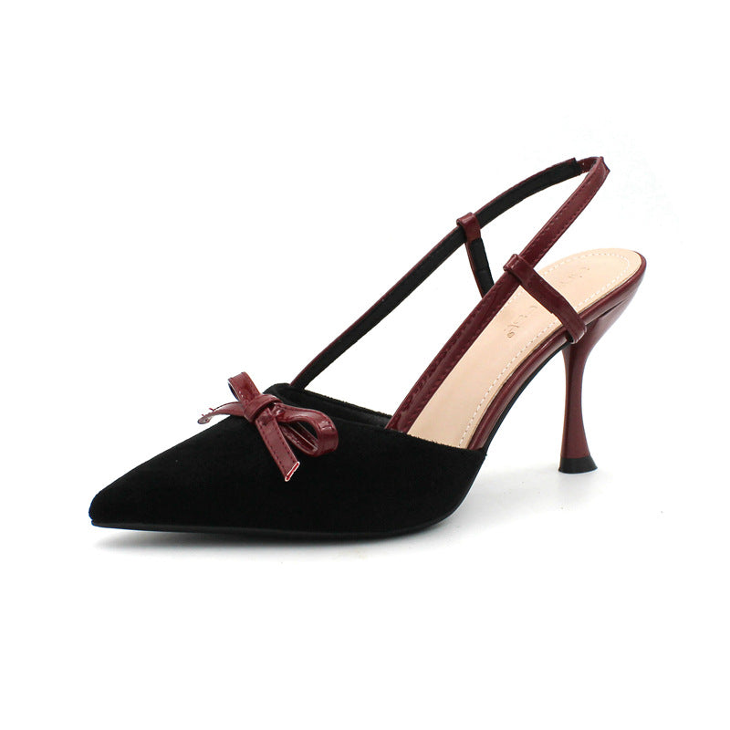 Korean Version Of The Back Empty High Heels Scrub Suede Bow Stiletto Women's Shoes