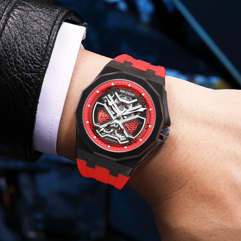Trendy Hollow Mechanical Watch With Luminous Display And Water Resistance For Men
