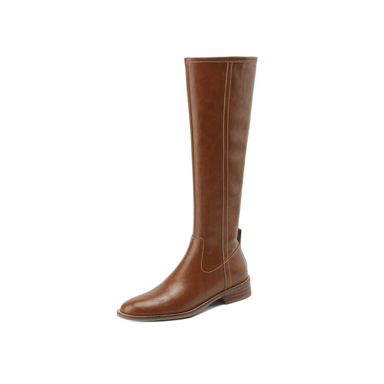 Women's Round-toe Mid-heel Knee-high Riding Boots