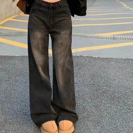Women's American-style Retro Washed Straight Jeans