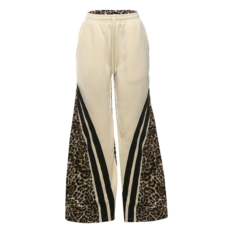 Printed Striped Color Matching High Waist Loose Trousers For Women
