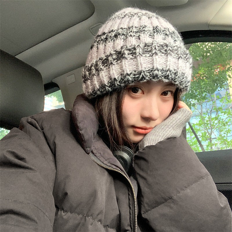 Japanese Thick Striped Wool Peplum Wrap To Keep Your Head Warm