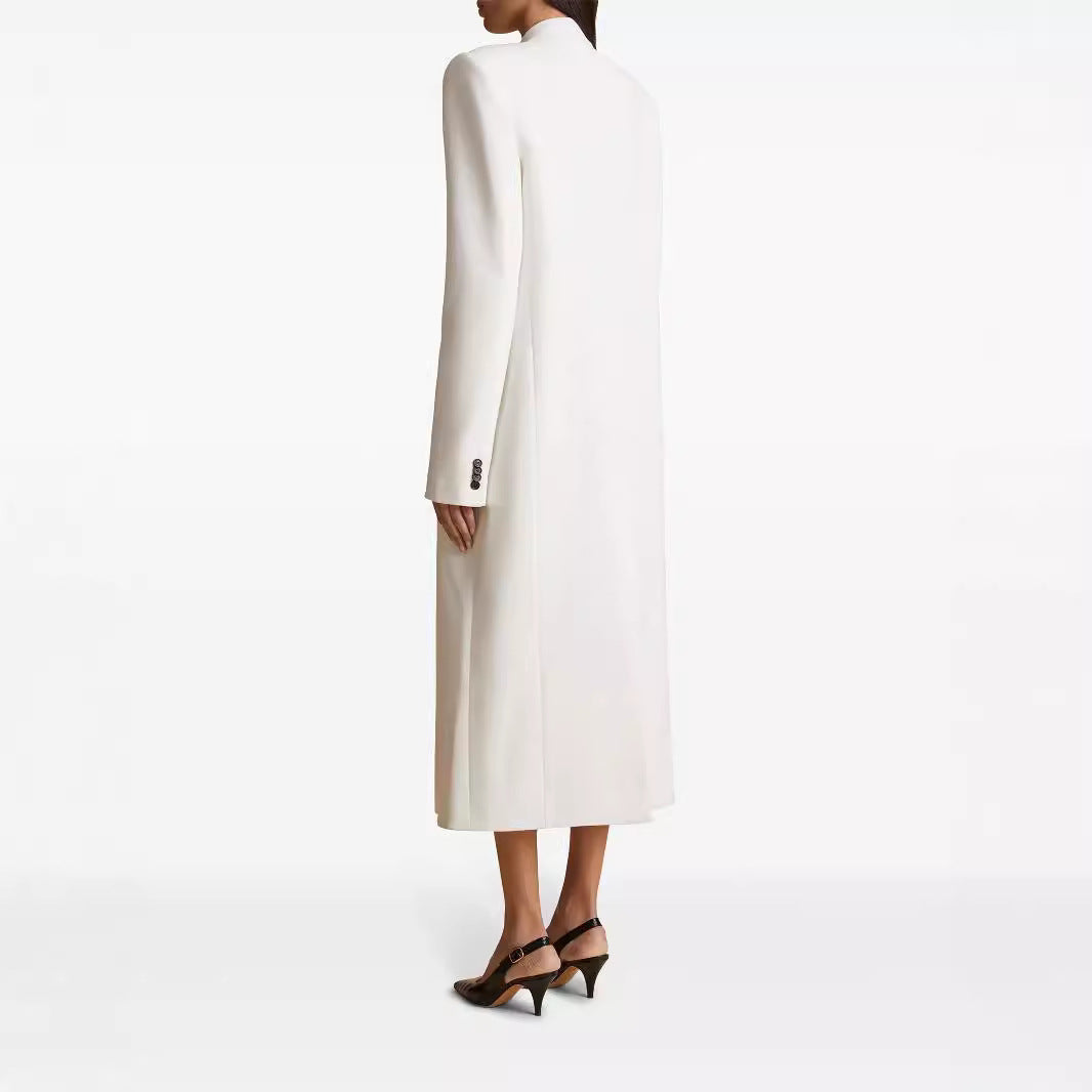 One Button Oblique Cut Extended Solid Color Long Sleeve Jacket Suit