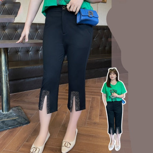 High Waist Cropped Pants Elastic All Match Hot Drill Casual